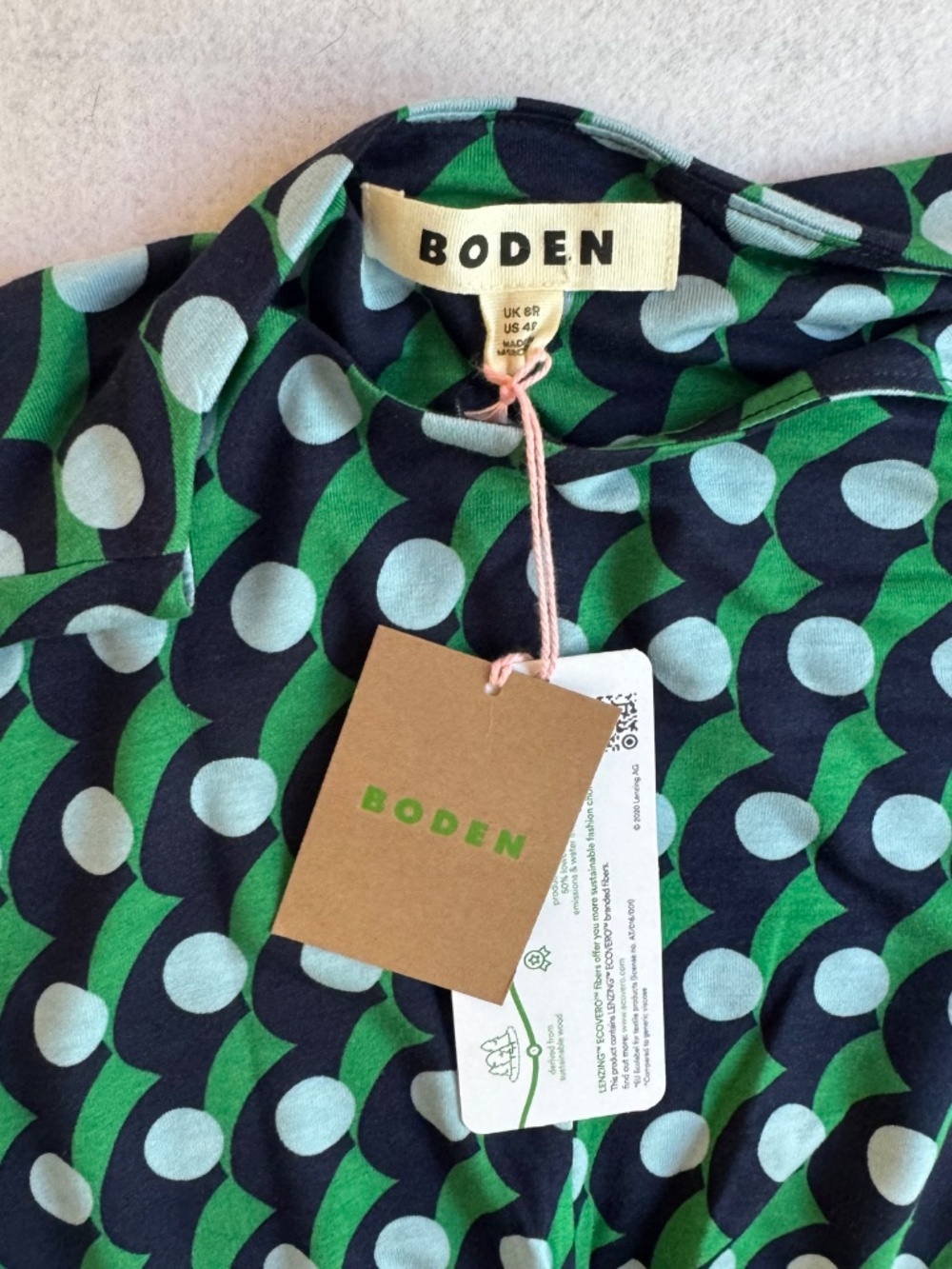 Retro mod Twisted Waist Jersey Teal Green Geometric Print Boden Midi Dress Sz 4 - Picture 6 of 9